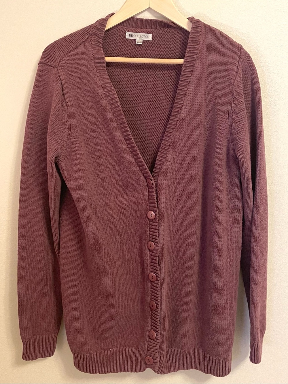 DE Collection- Dusty Mauve Button-Front Cardigan Sweater - Size L
